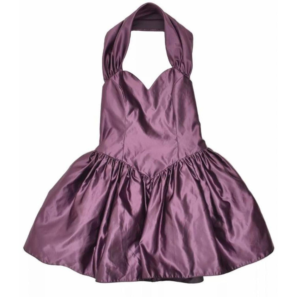 A gorgeous 80s style purple halter neck dress