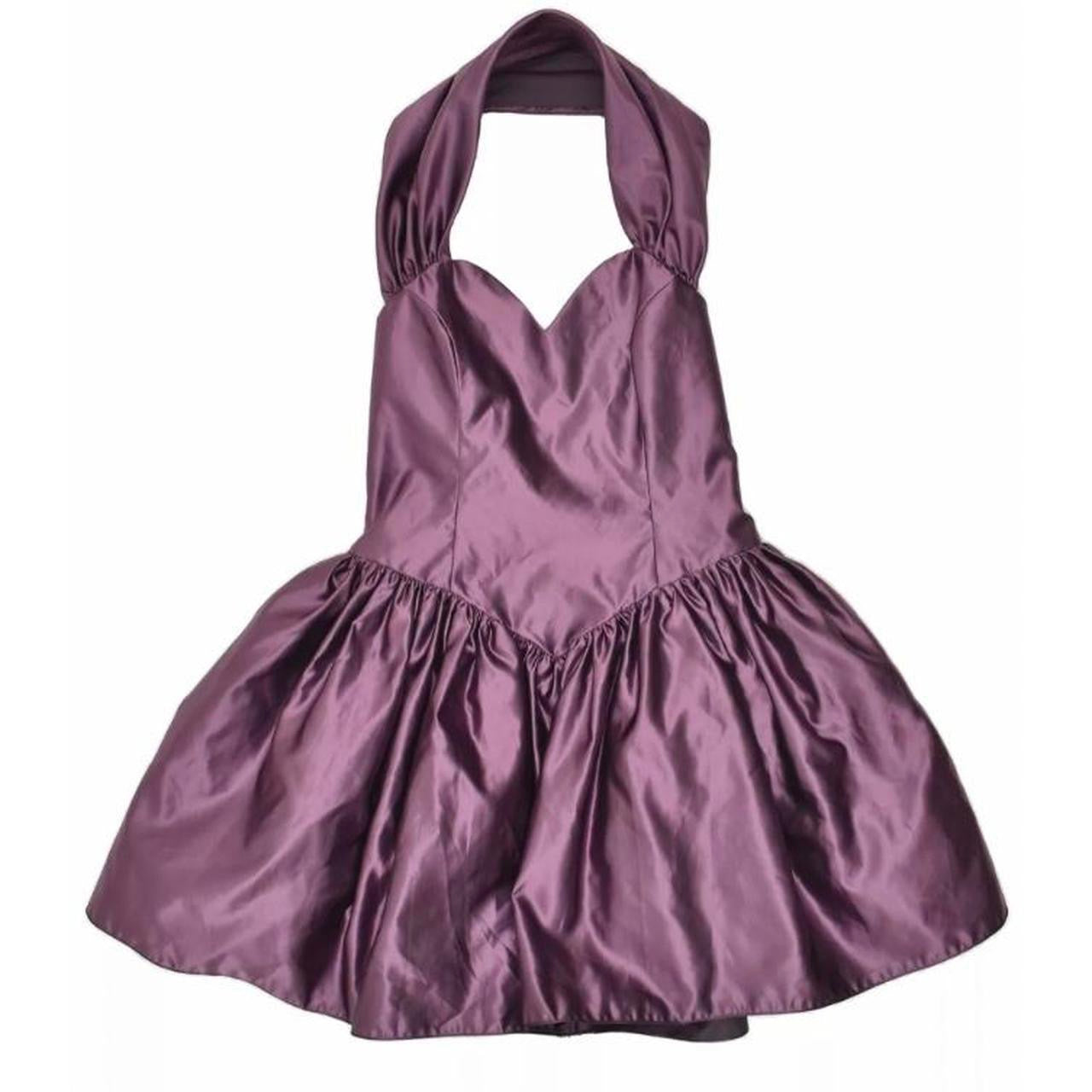 A gorgeous 80s style purple halter neck dress