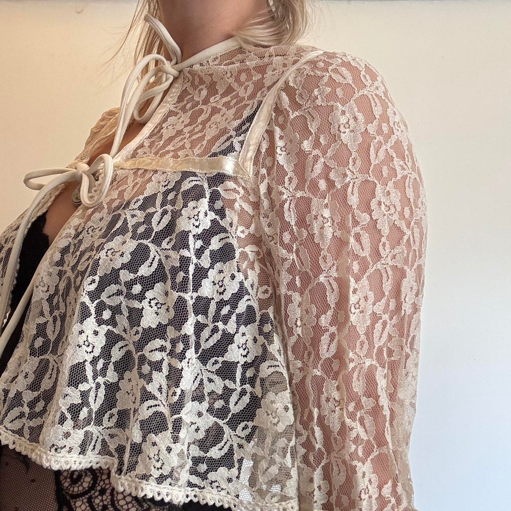 White Lace Tie Up Blouse