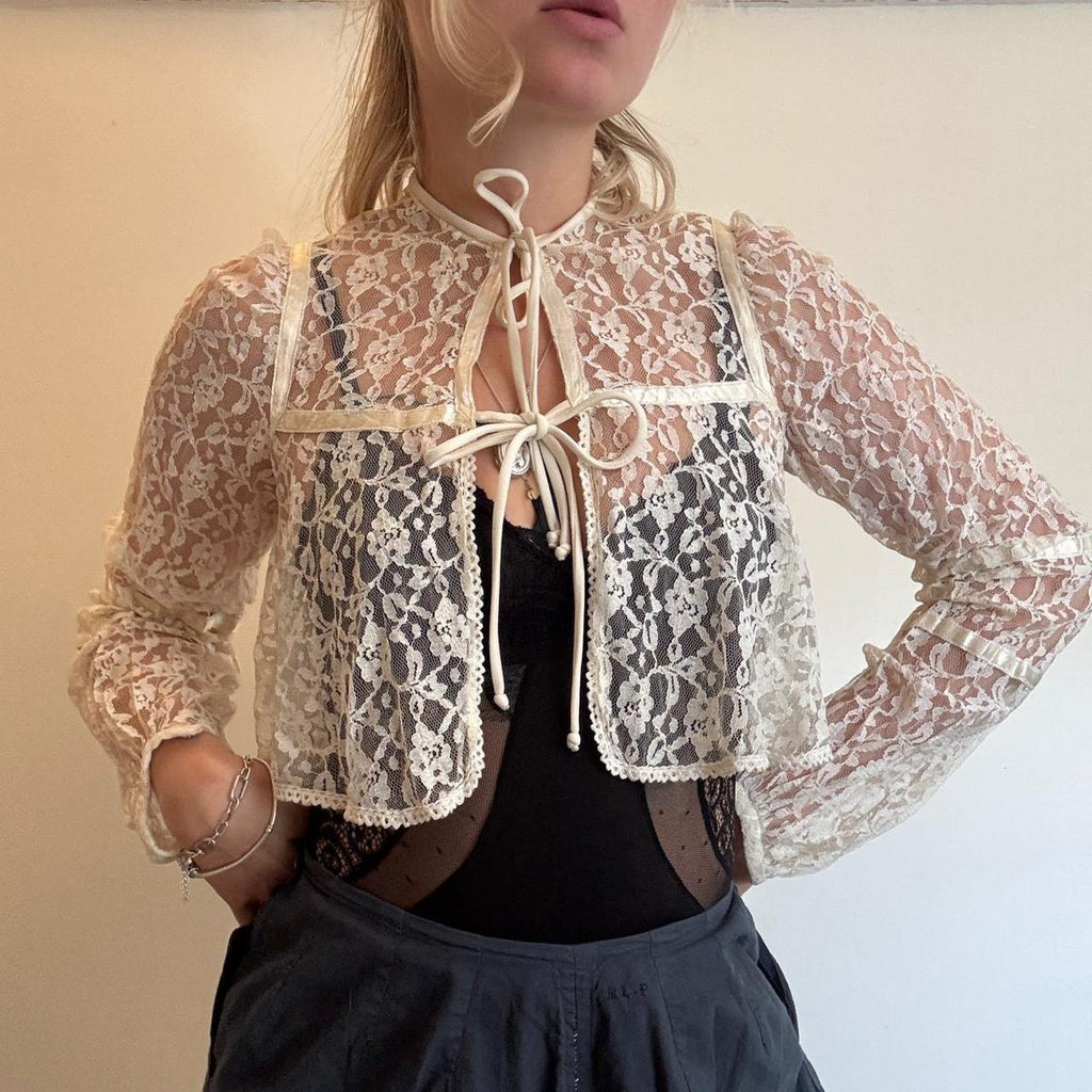 White Lace Tie Up Blouse
